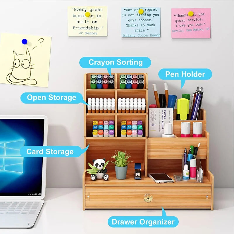 Wooden Desk Organiser DIY Desktop Tidy Pen Holder Large Capacity Stationery