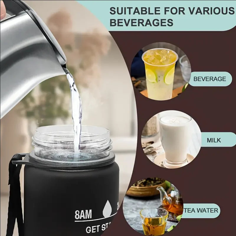 Motivational Time-Marked Sports Water Bottle – BPA-Free, Leak-Proof & Portable with Straw Lid