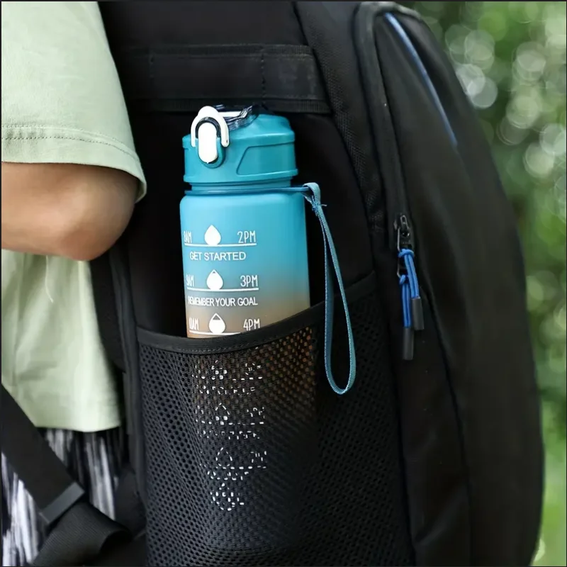 Motivational Time-Marked Sports Water Bottle – BPA-Free, Leak-Proof & Portable with Straw Lid