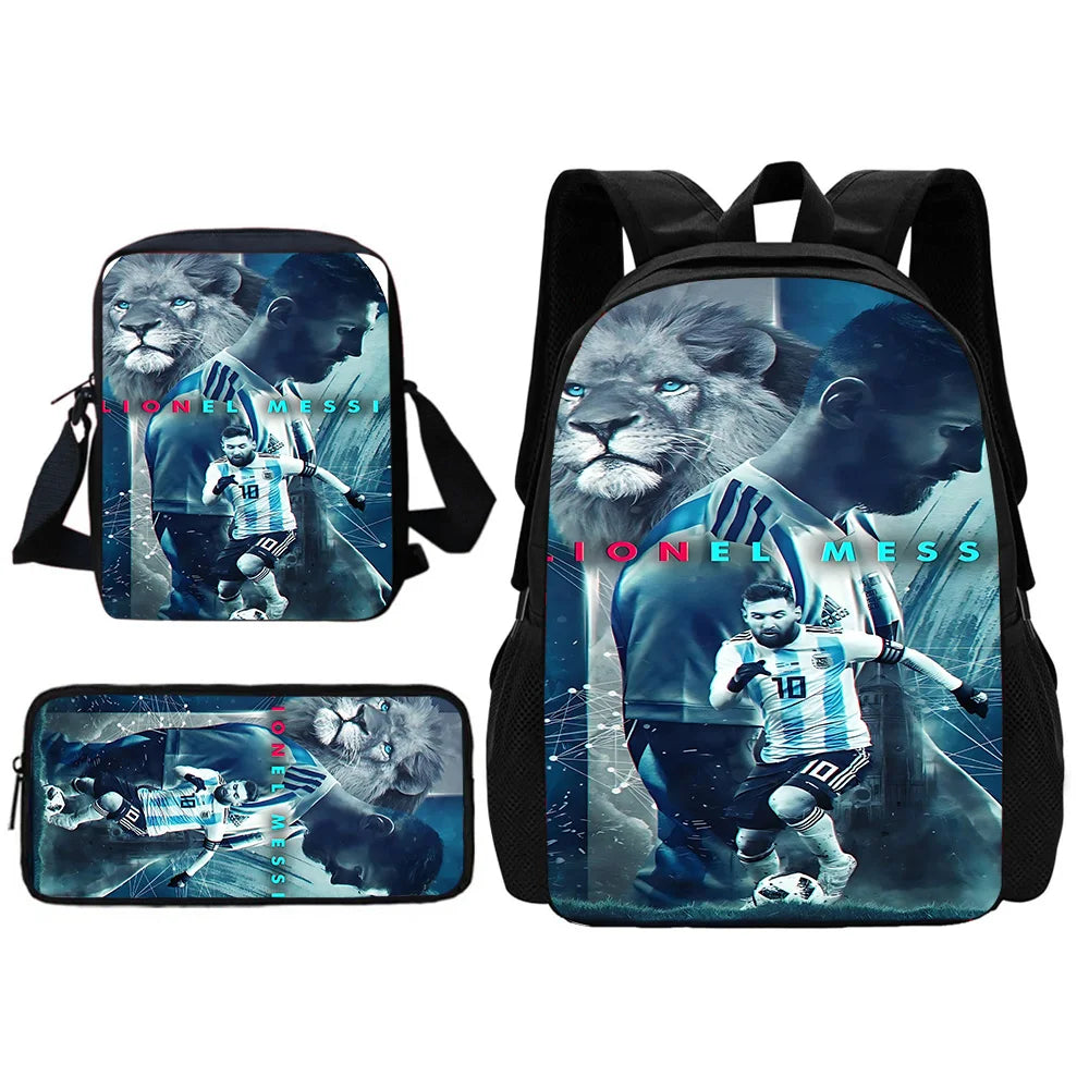 Football Star Child School Backpack With Shoulder Bag Pencil Bags