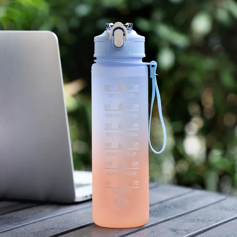 Motivational Time-Marked Sports Water Bottle – BPA-Free, Leak-Proof & Portable with Straw Lid