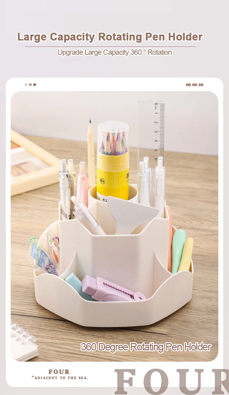 Large Capacity Plastic Rotating Pen Holder Storage Box