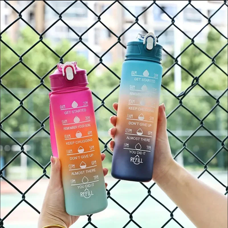 Motivational Time-Marked Sports Water Bottle – BPA-Free, Leak-Proof & Portable with Straw Lid