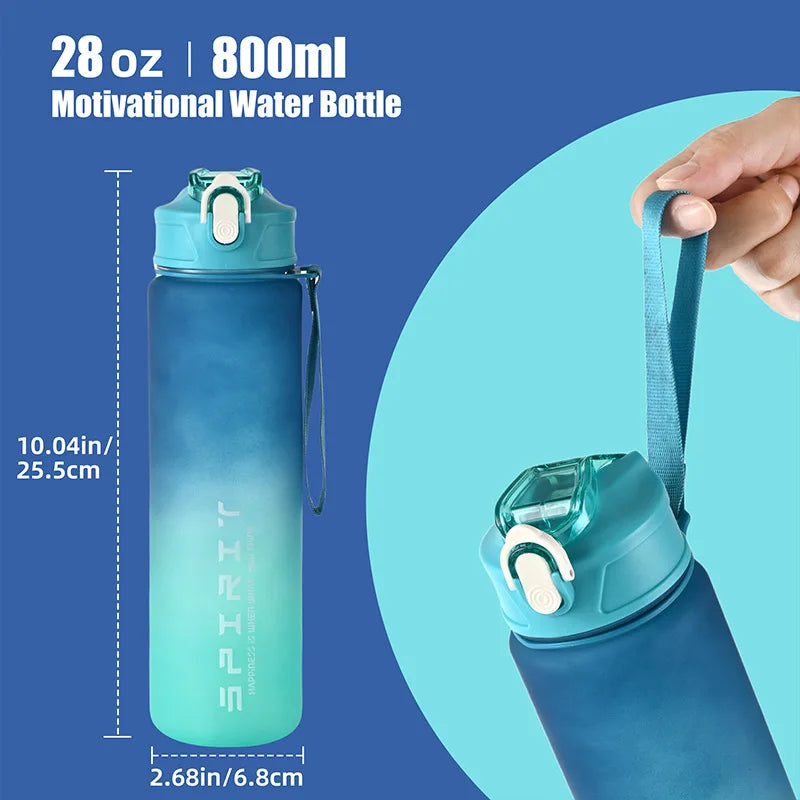 Motivational Time-Marked Sports Water Bottle – BPA-Free, Leak-Proof & Portable with Straw Lid