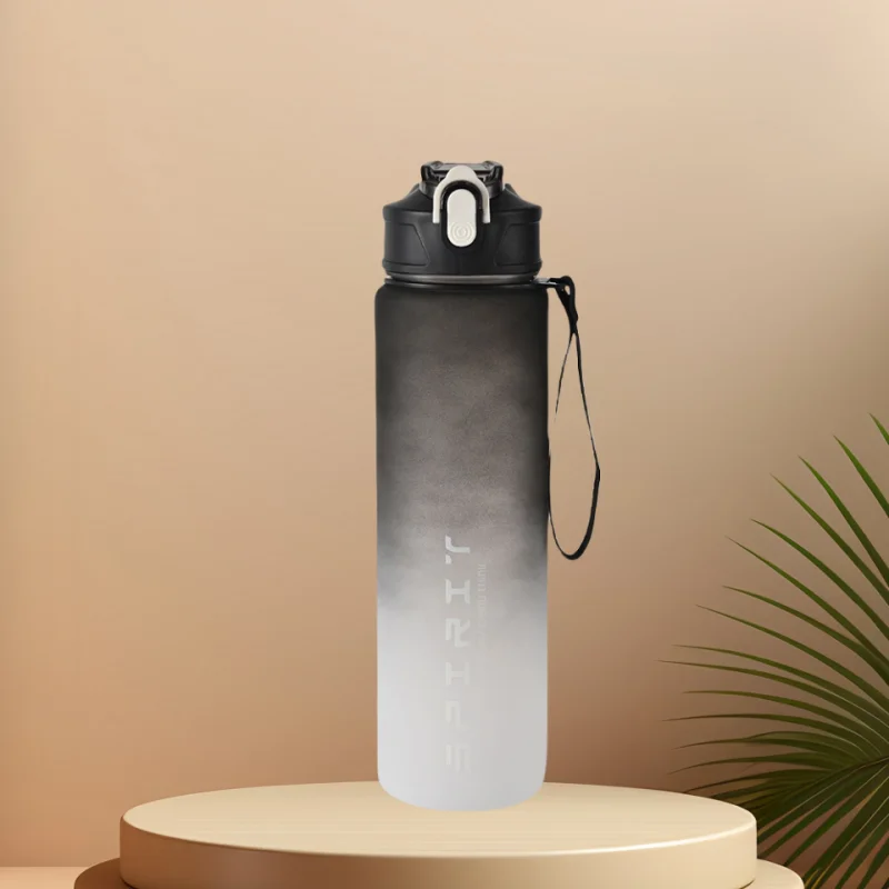 Motivational Time-Marked Sports Water Bottle – BPA-Free, Leak-Proof & Portable with Straw Lid