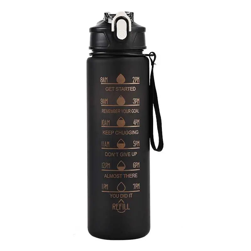 Motivational Time-Marked Sports Water Bottle – BPA-Free, Leak-Proof & Portable with Straw Lid