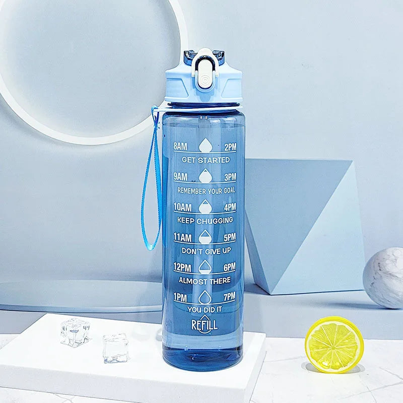 Motivational Time-Marked Sports Water Bottle – BPA-Free, Leak-Proof & Portable with Straw Lid
