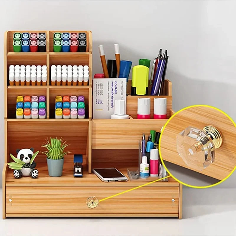 Wooden Desk Organiser DIY Desktop Tidy Pen Holder Large Capacity Stationery