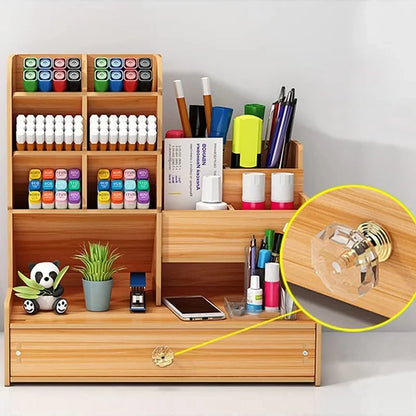 Wooden Desk Organiser DIY Desktop Tidy Pen Holder Large Capacity Stationery
