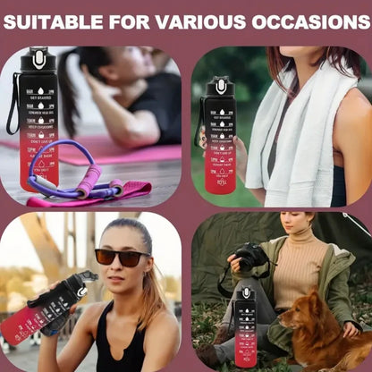 Motivational Time-Marked Sports Water Bottle – BPA-Free, Leak-Proof & Portable with Straw Lid