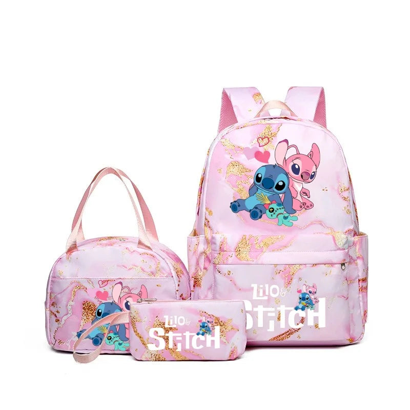 3Pcs Stitch Print Backpack Set With Tote and Pouch