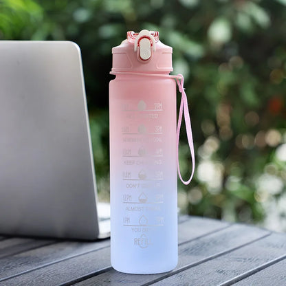 Motivational Time-Marked Sports Water Bottle – BPA-Free, Leak-Proof & Portable with Straw Lid
