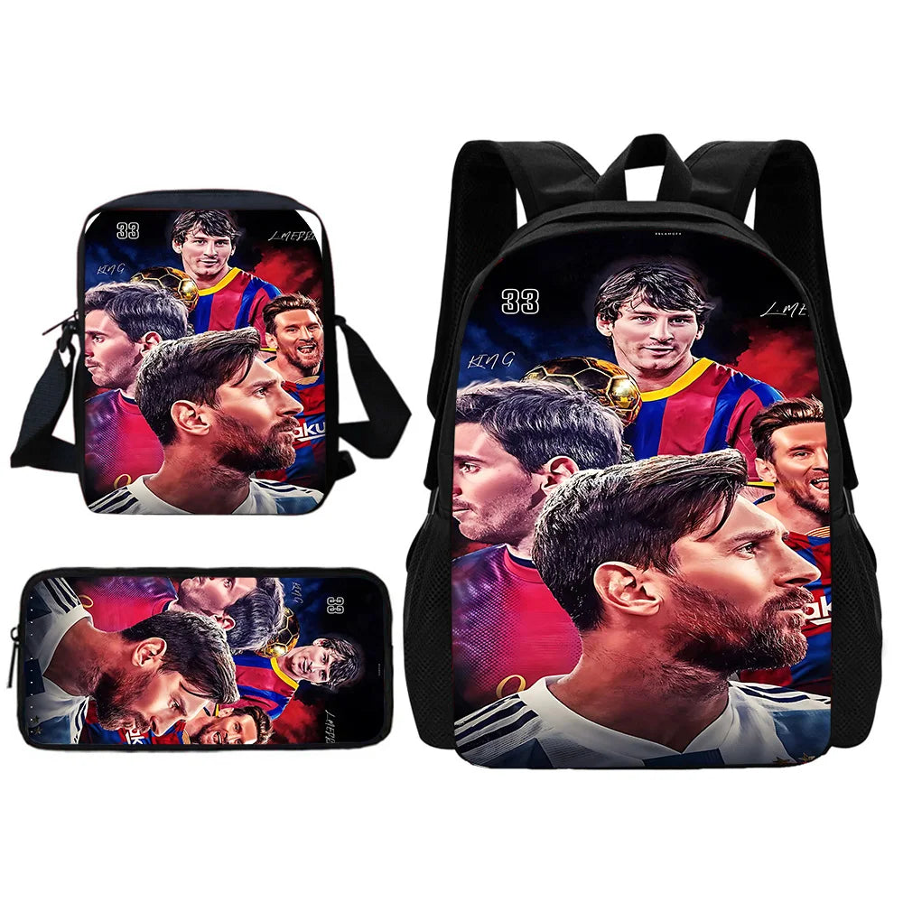 Football Star Child School Backpack With Shoulder Bag Pencil Bags