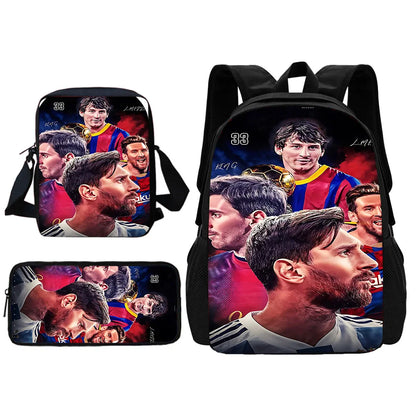 Football Star Child School Backpack With Shoulder Bag Pencil Bags