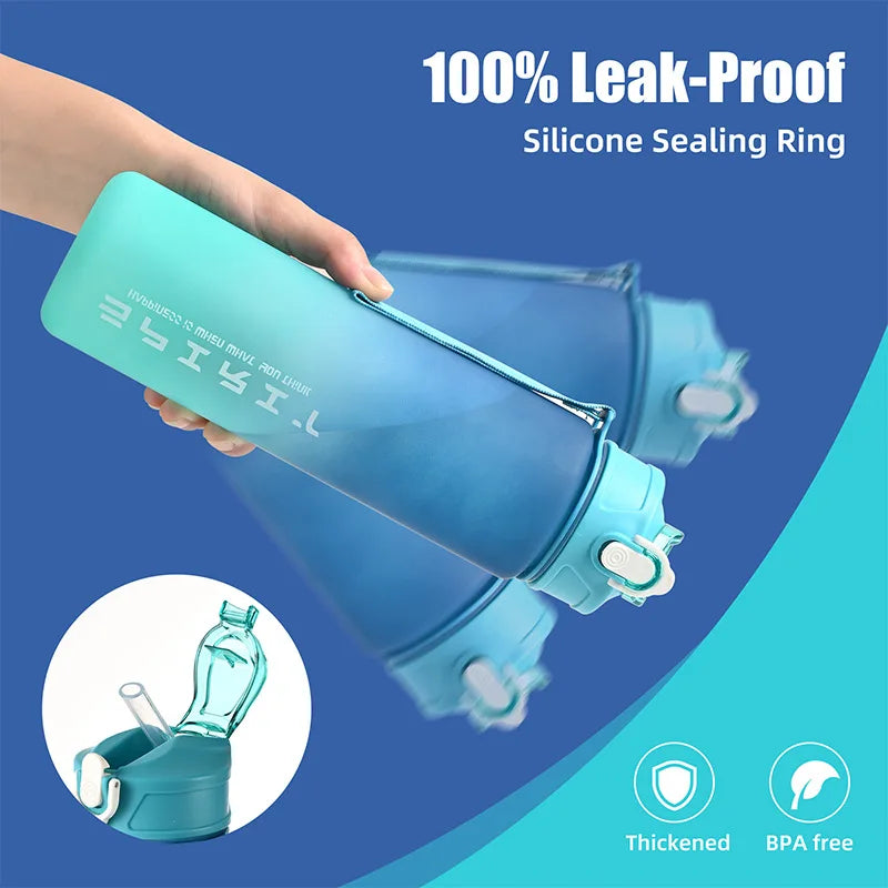 Motivational Time-Marked Sports Water Bottle – BPA-Free, Leak-Proof & Portable with Straw Lid