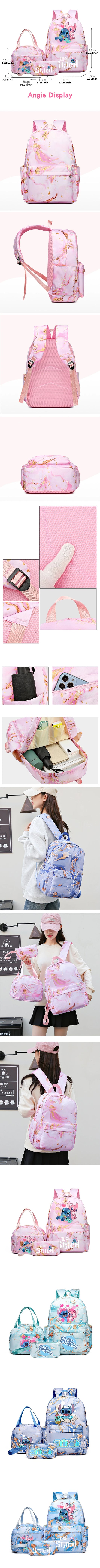 3Pcs Stitch Print Backpack Set With Tote and Pouch