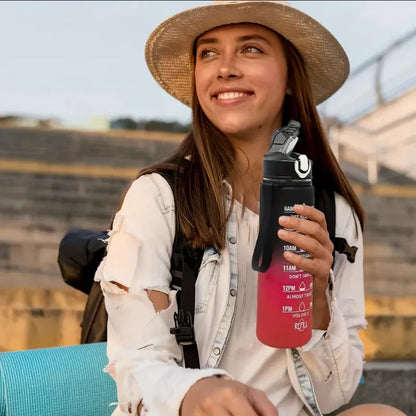 Motivational Time-Marked Sports Water Bottle – BPA-Free, Leak-Proof & Portable with Straw Lid