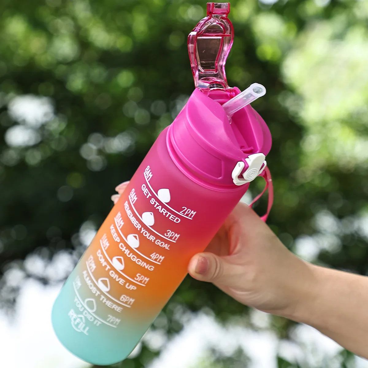 Motivational Time-Marked Sports Water Bottle – BPA-Free, Leak-Proof & Portable with Straw Lid