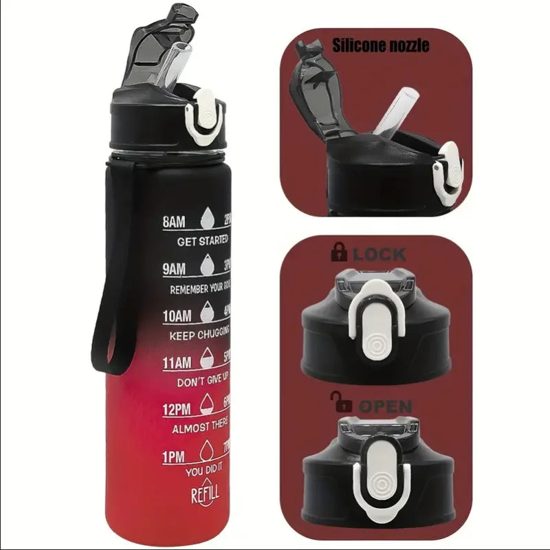 Motivational Time-Marked Sports Water Bottle – BPA-Free, Leak-Proof & Portable with Straw Lid