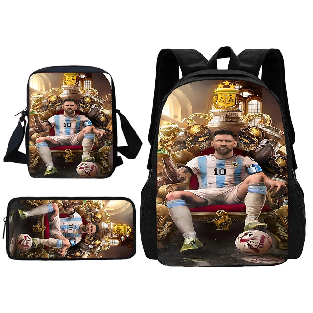 Football Star Child School Backpack With Shoulder Bag Pencil Bags