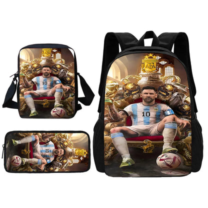 Football Star Child School Backpack With Shoulder Bag Pencil Bags