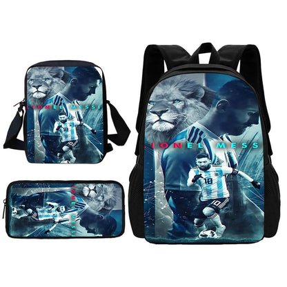 Football Star Child School Backpack With Shoulder Bag Pencil Bags