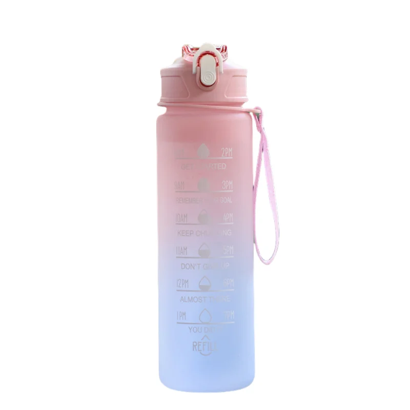 Motivational Time-Marked Sports Water Bottle – BPA-Free, Leak-Proof & Portable with Straw Lid