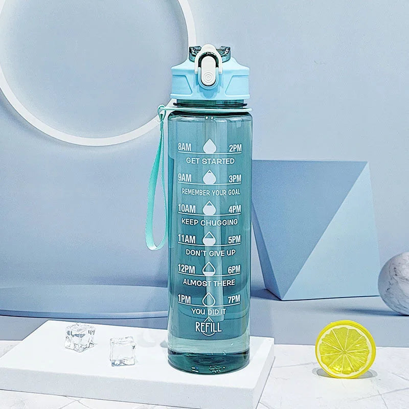 Motivational Time-Marked Sports Water Bottle – BPA-Free, Leak-Proof & Portable with Straw Lid