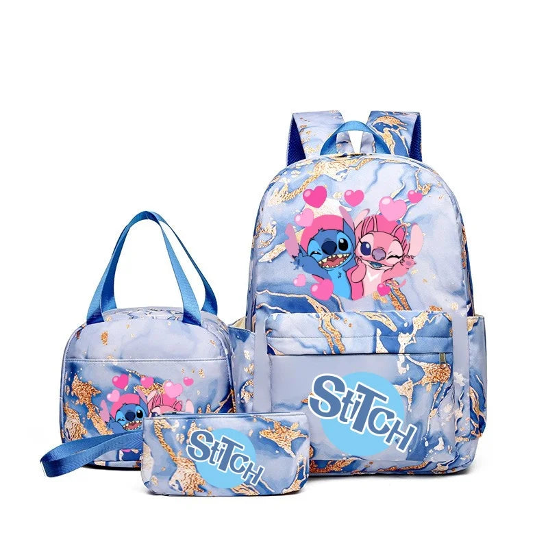 3Pcs Stitch Print Backpack Set With Tote and Pouch