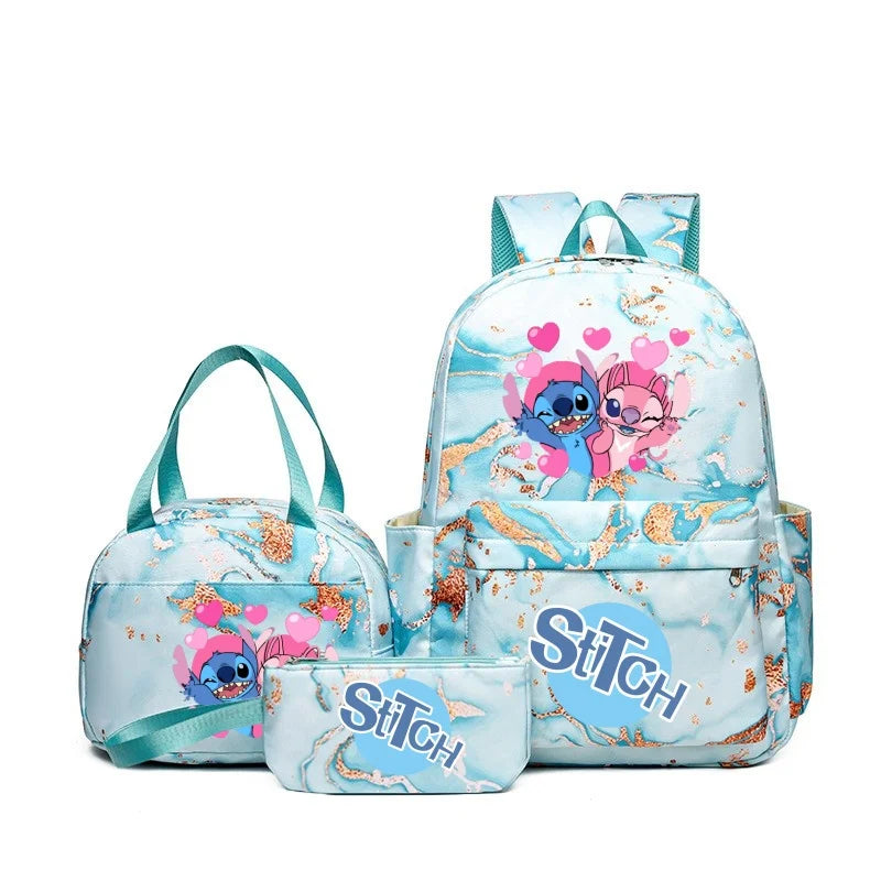 3Pcs Stitch Print Backpack Set With Tote and Pouch