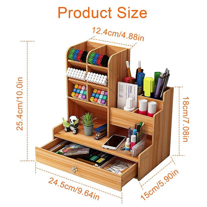 Wooden Desk Organiser DIY Desktop Tidy Pen Holder Large Capacity Stationery