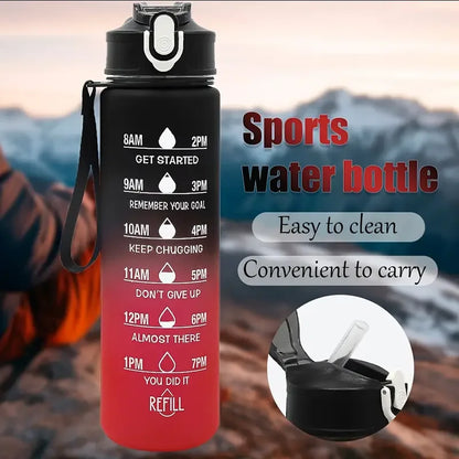 Motivational Time-Marked Sports Water Bottle – BPA-Free, Leak-Proof & Portable with Straw Lid