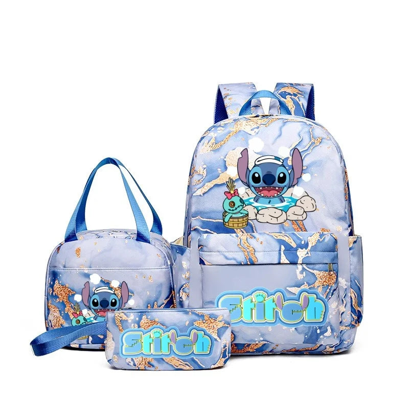 3Pcs Stitch Print Backpack Set With Tote and Pouch