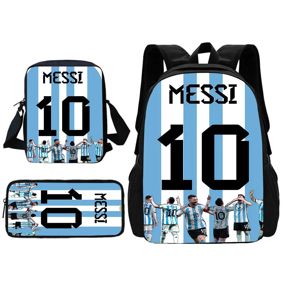 Football Star Child School Backpack With Shoulder Bag Pencil Bags