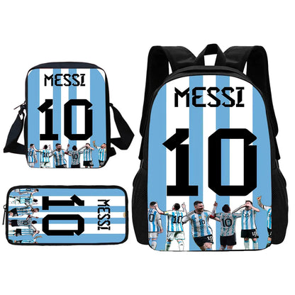 Football Star Child School Backpack With Shoulder Bag Pencil Bags