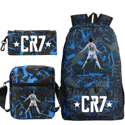 3pcs CR7 Backpacks Simple Style Lightweight