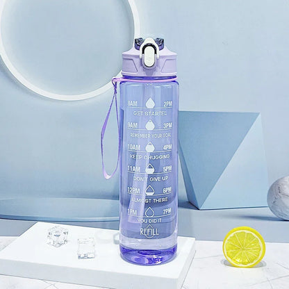 Motivational Time-Marked Sports Water Bottle – BPA-Free, Leak-Proof & Portable with Straw Lid