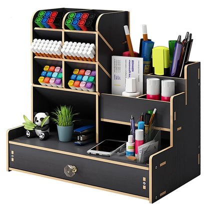 Wooden Desk Organiser DIY Desktop Tidy Pen Holder Large Capacity Stationery