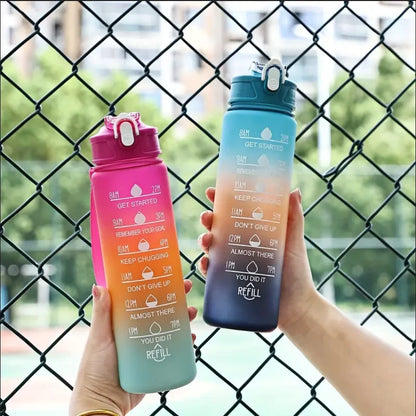 Motivational Time-Marked Sports Water Bottle – BPA-Free, Leak-Proof & Portable with Straw Lid