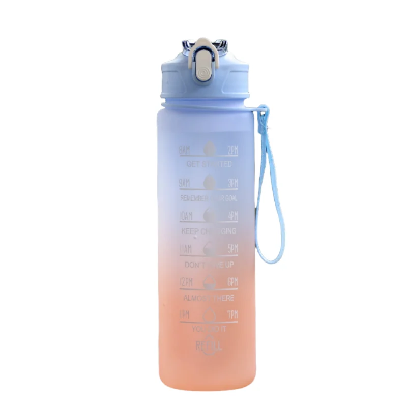 Motivational Time-Marked Sports Water Bottle – BPA-Free, Leak-Proof & Portable with Straw Lid