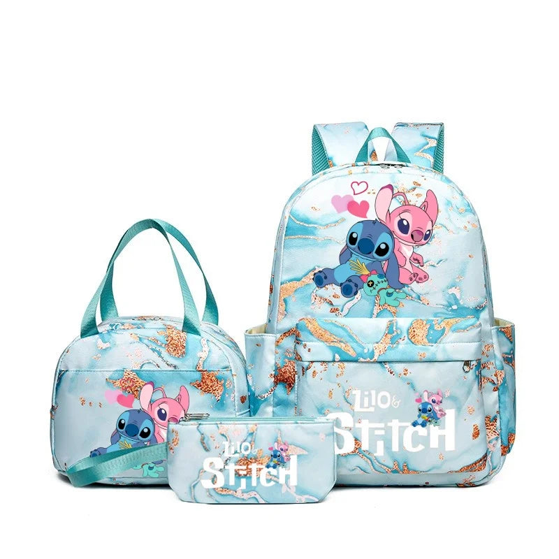 3Pcs Stitch Print Backpack Set With Tote and Pouch
