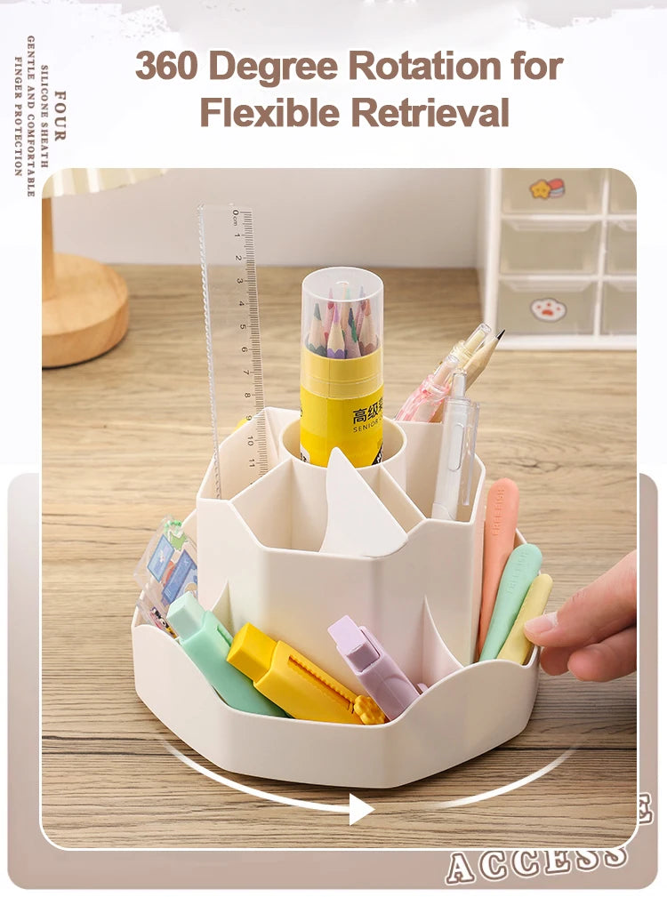 Large Capacity Plastic Rotating Pen Holder Storage Box