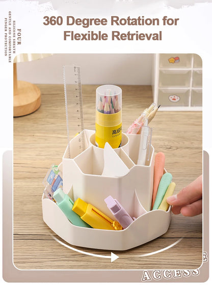 Large Capacity Plastic Rotating Pen Holder Storage Box