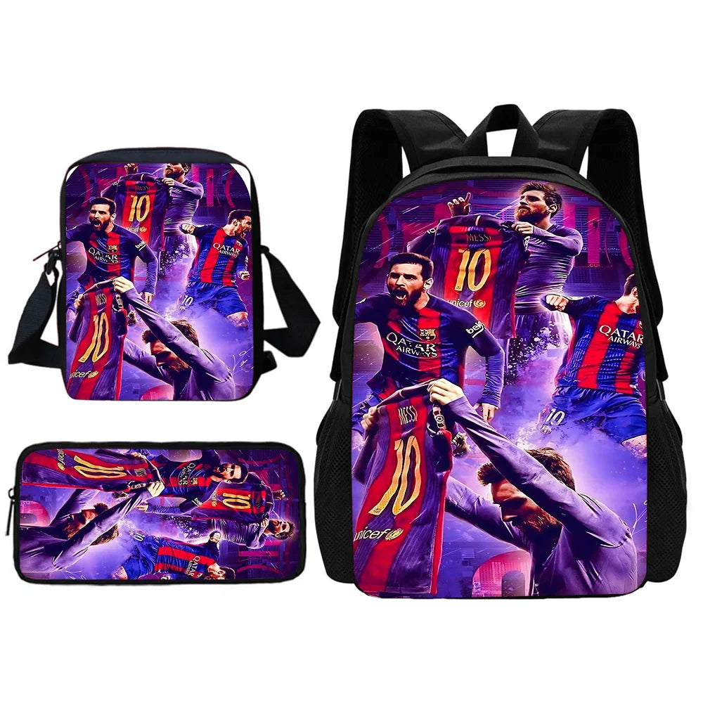 Football Star Child School Backpack With Shoulder Bag Pencil Bags