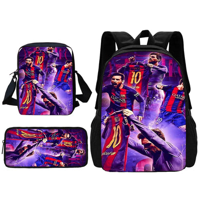 Football Star Child School Backpack With Shoulder Bag Pencil Bags