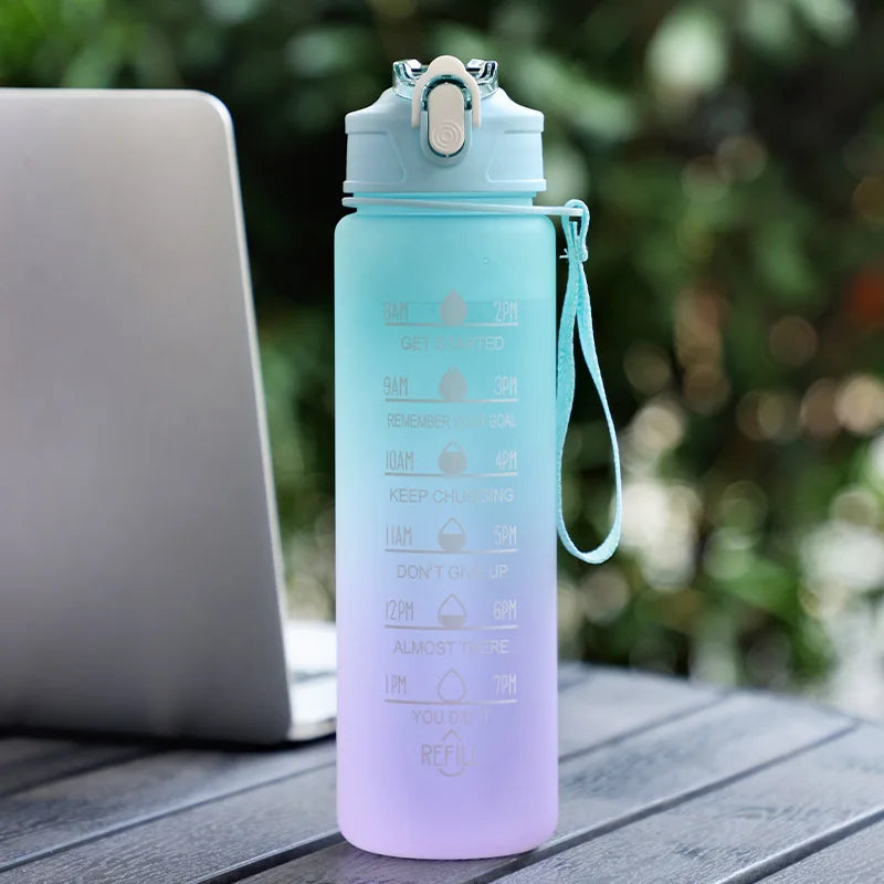 Motivational Time-Marked Sports Water Bottle – BPA-Free, Leak-Proof & Portable with Straw Lid