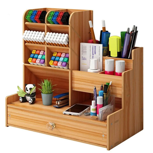 Wooden Desk Organiser DIY Desktop Tidy Pen Holder Large Capacity Stationery