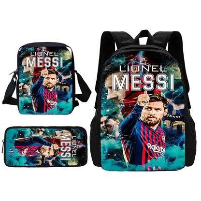 Football Star Child School Backpack With Shoulder Bag Pencil Bags