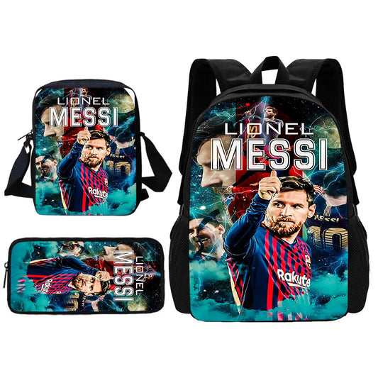 Football Star Child School Backpack With Shoulder Bag Pencil Bags