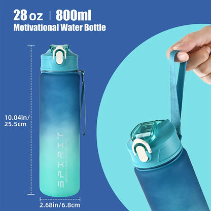 Motivational Time-Marked Sports Water Bottle – BPA-Free, Leak-Proof & Portable with Straw Lid